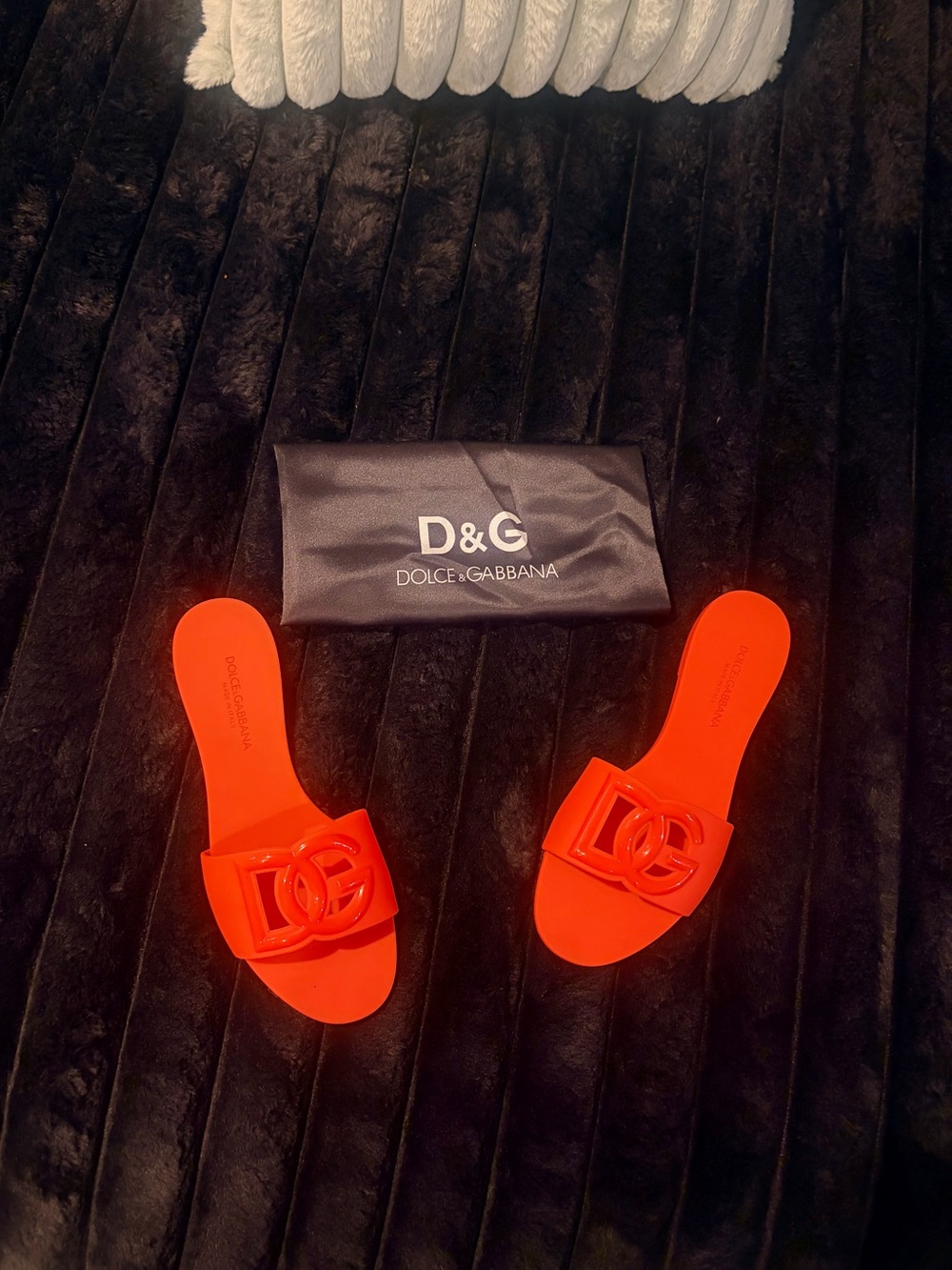 Dolce & Gabbana Bright Orange DG Logo Slide Sandals - Size 38